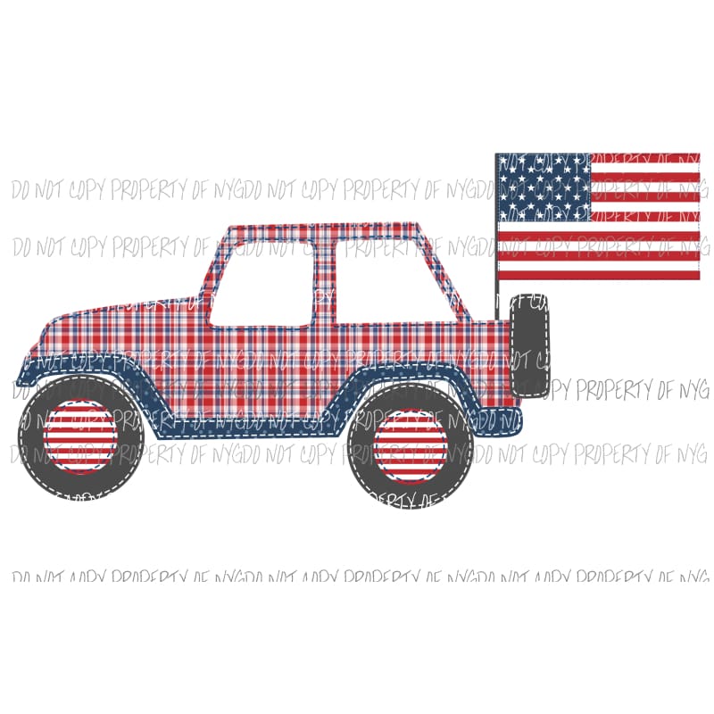 American Flag Car red white blue plaid Sublimation transfers Heat Transfer