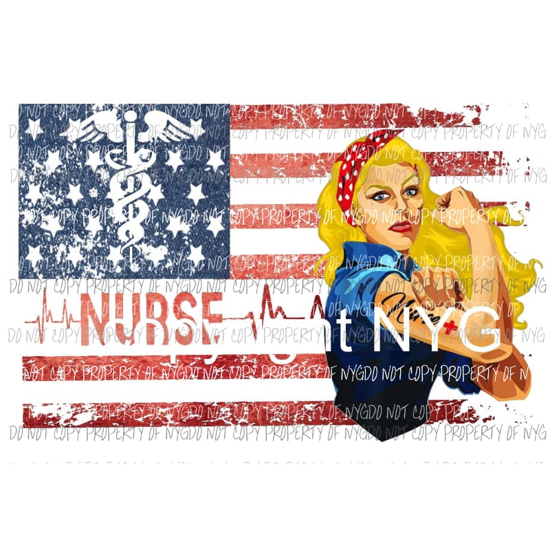 Flag Red white Blue Nurse Flag Blonde Hair Sublimation transfers Heat Transfer