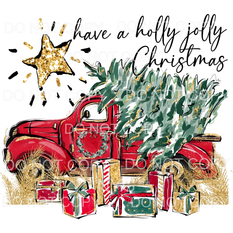 Have A Holly Jolly Christmas Red Vintage Truck Tree Gifts