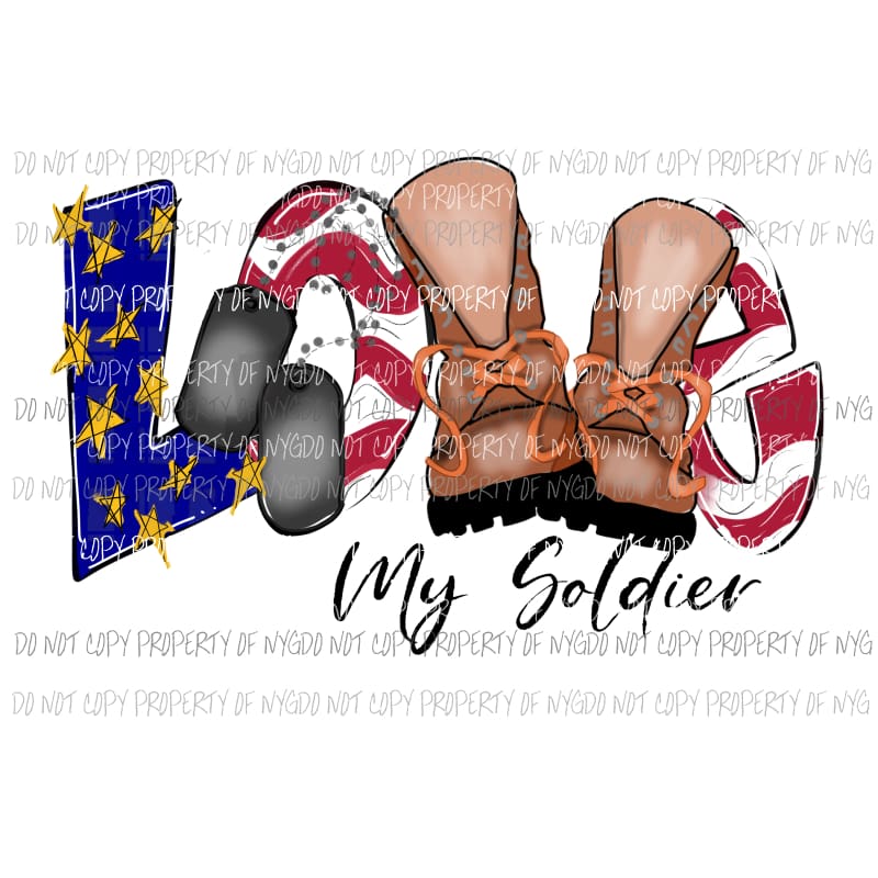 Love My Soldier boots tags red white Sublimation transfers Heat Transfer