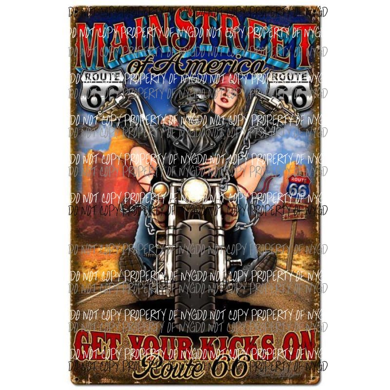Main Street Of America Get Your Kicks On Route 66 Biker Motorcyle Sublimation transfers Heat Transfer