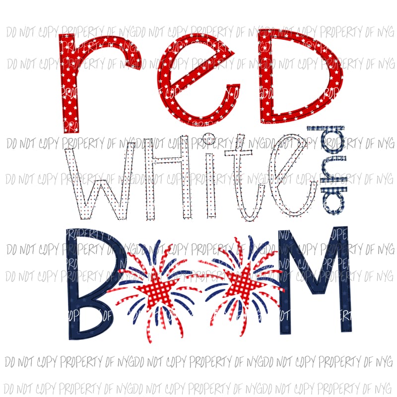 Red White and Boom fireworks Sublimation transfers Heat Transfer