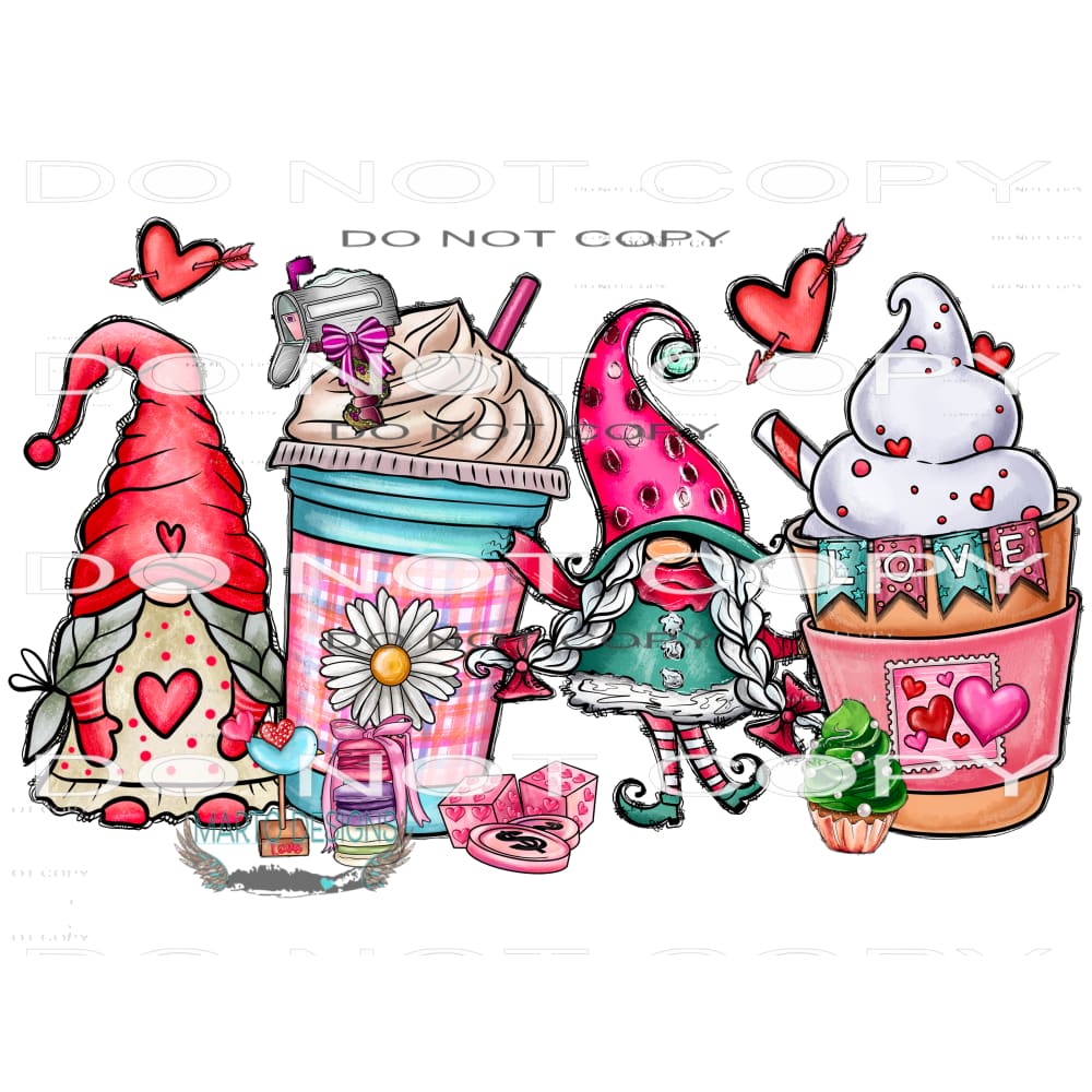 Valentine Gnome And Coffee #9584 Sublimation transfers -