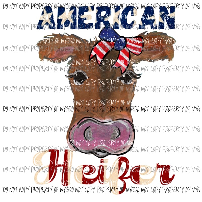 American Heifer Face #3 red white blue words Sublimation transfers Heat Transfer