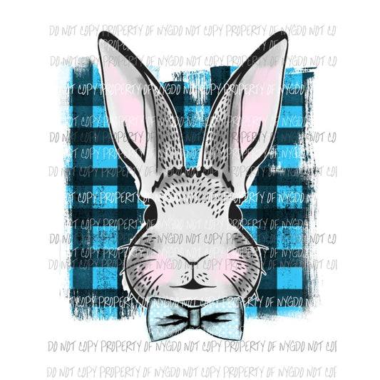 Bunny Blue Plaid bow tie Sublimation transfers Heat Transfer