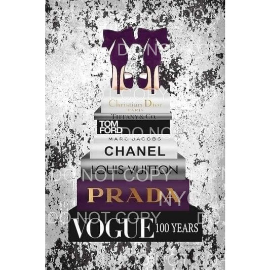 Designer Books Stacked Vogue LV Prada Purple Heels Marbled 