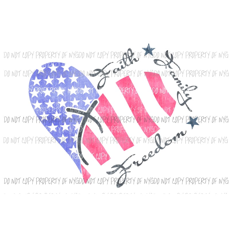 Faith Family Freedom flag heart Sublimation transfers Heat Transfer