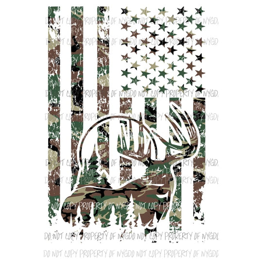 Flag Camo #5 buck trees circle Sublimation transfers Heat Transfer
