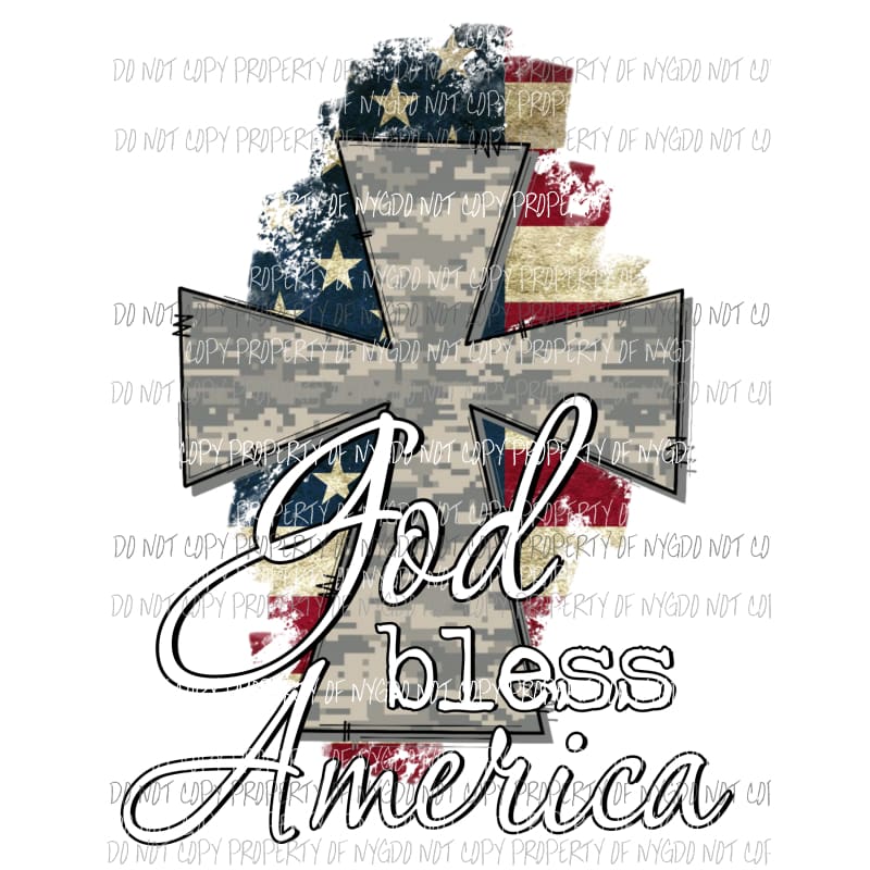 God Bless America Cross cam rustic american flag Sublimation transfers Heat Transfer