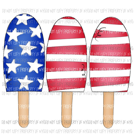 Ice Cream Trio American Flag red white blue Sublimation transfers Heat Transfer