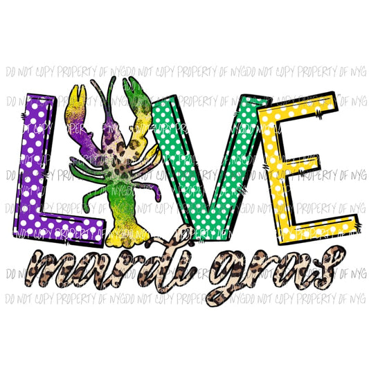 Love Mardi Gras leopard crawfish Sublimation transfers Heat Transfer