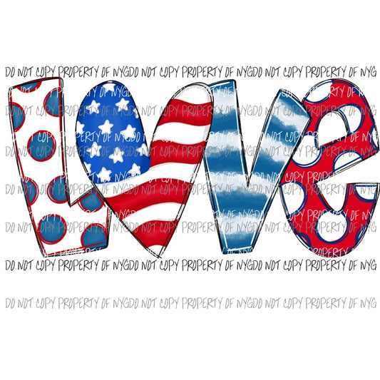 Love red white blue USA Sublimation transfers Heat Transfer