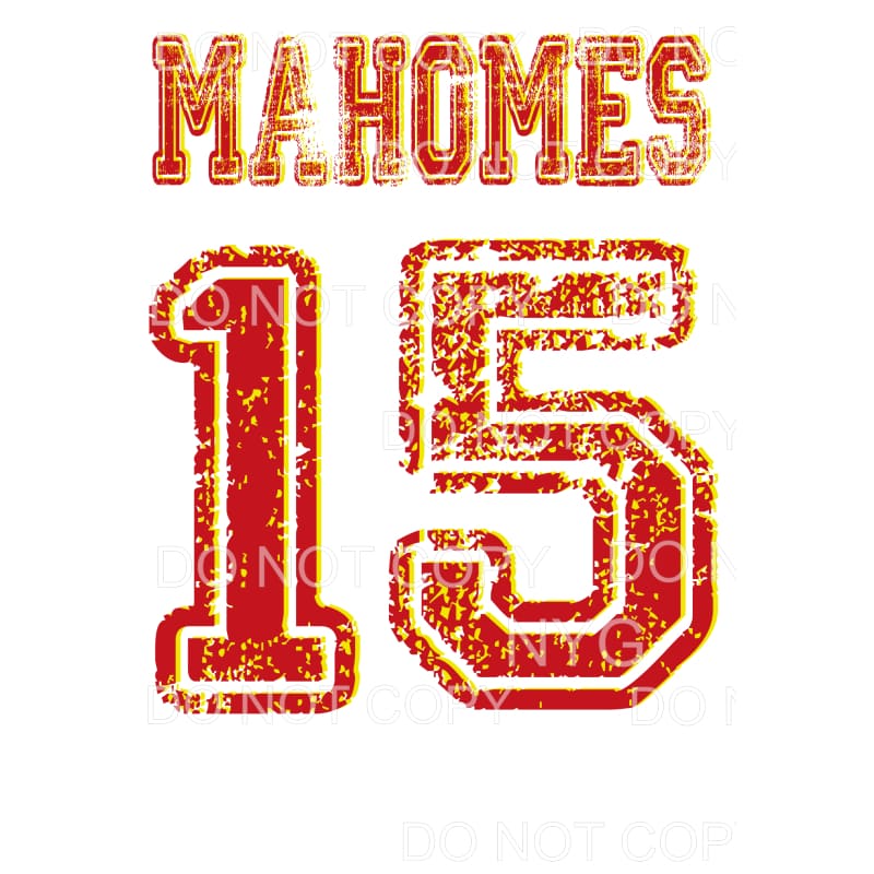 MAHOMES 15 Chiefs KC Sublimation transfers - Heat Transfer