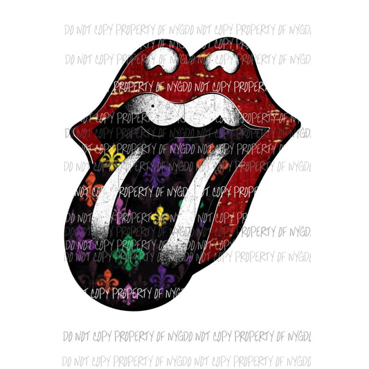 Mardi Gras rolling stones lips #1 fleur de lis Sublimation transfers Heat Transfer