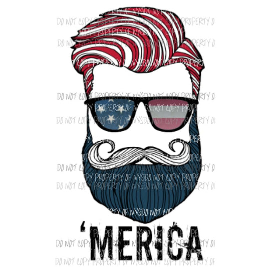 Merica Beard Red white and blue USA America Sublimation transfers Heat Transfer