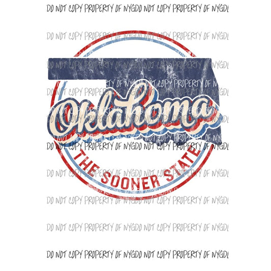 Oklahoma state Retro Circle Sublimation transfers Heat Transfer
