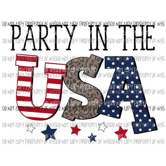 Party In The USA Red White Blue Leopard Sublimation transfers Heat Transfer