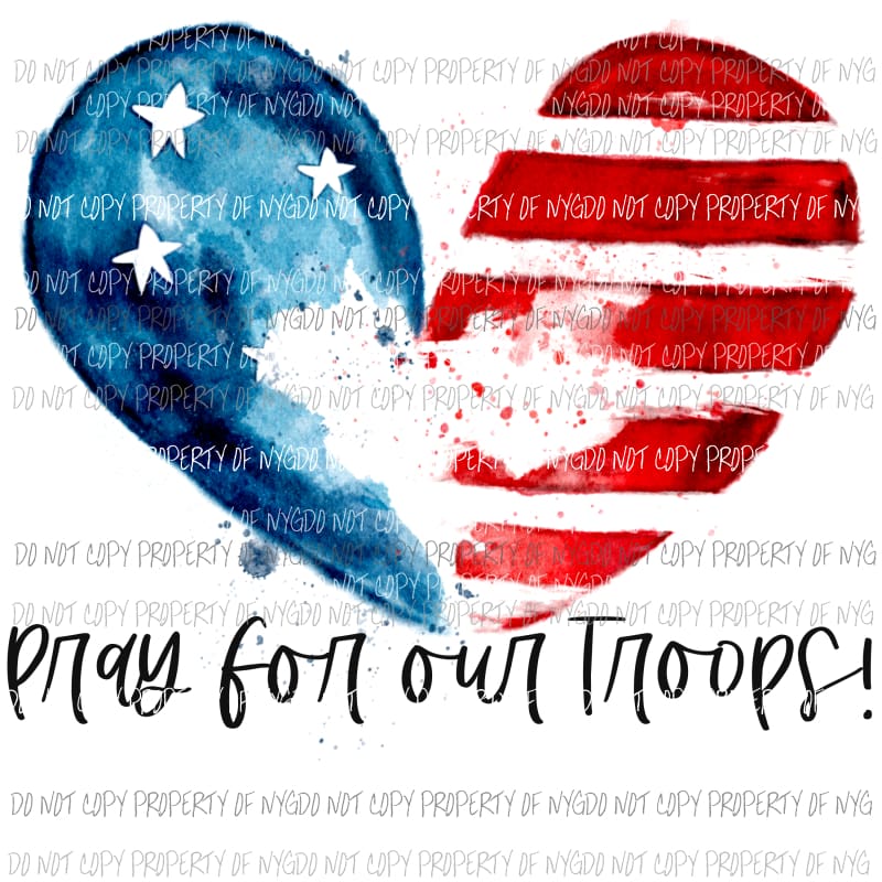 Pray For Our Troops flag heart Sublimation transfers Heat Transfer