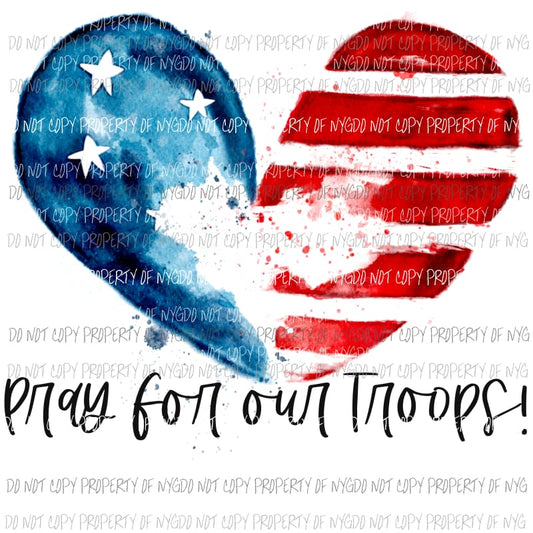 Pray For Our Troops flag heart Sublimation transfers Heat Transfer