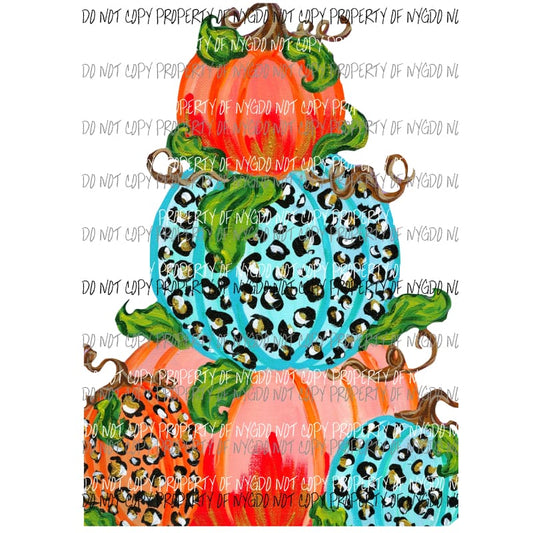 Pumpkin Trio Bright Colors #2 orange blue leopard Sublimation transfers Heat Transfer