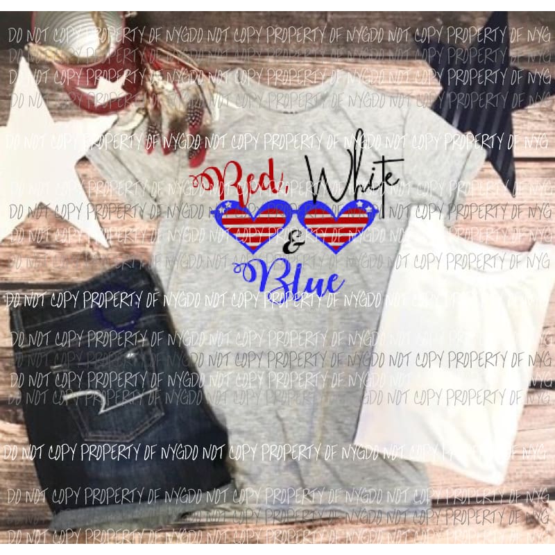Red white and blue heart glasses Sublimation transfers Heat Transfer