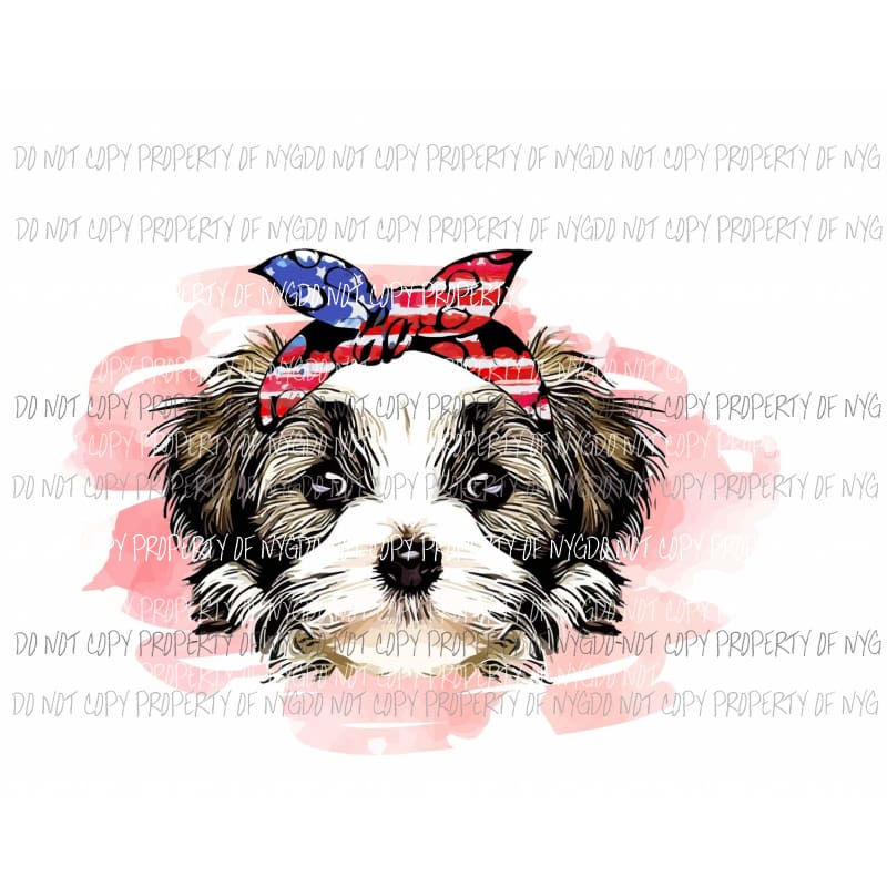 Shih Tzu #1 without sunglasses american flag headband watercolor Sublimation transfers Heat Transfer