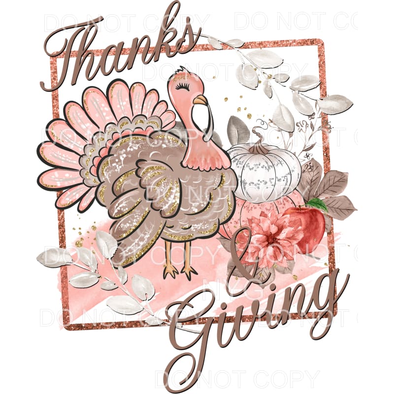 Thanks & Giving Turkey Pumpkins Pink White Brown Glitter 