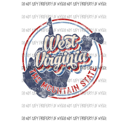 West Virginia state Retro Circle Sublimation transfers Heat Transfer
